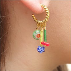 Glasperle, gemischte Farben, Millefiori, flach, rund, 8x3 mm, 10 Stck.