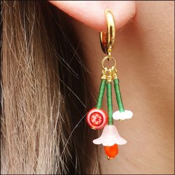 Glasperle, gemischte Farben, Millefiori, flach, rund, 8x3 mm, 10 Stck.