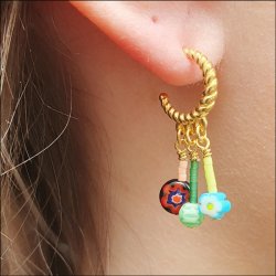 Glasperle, gemischte Farben, Millefiori, flach, rund, 8x3 mm, 10 Stck.