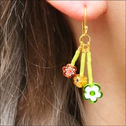 Glasperle, gemischte Farben, Millefiori, Blume, flach, 4,5x2,5 mm, 20 Stk.