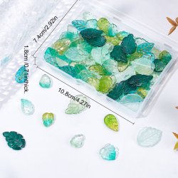 Glass pendants mix in plastic box, leaves in green shades, approx. 100 pcs