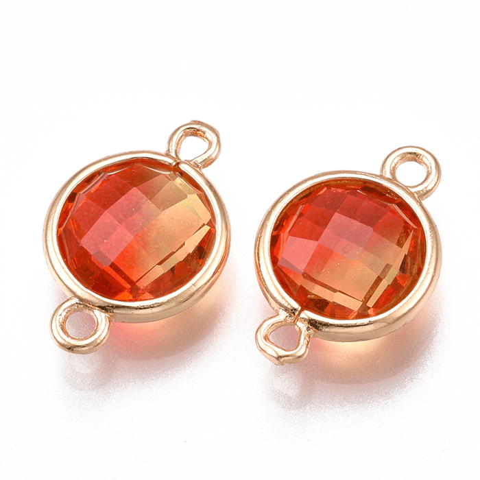 Glasanhänger, gerahmt, vergoldet, Gelb/Orange 16x11 mm, 1 Stück