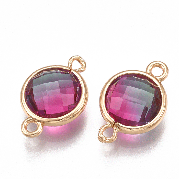 Glasanhänger, gerahmt, vergoldet, rosa/grün 16x11 mm, 1 Stück