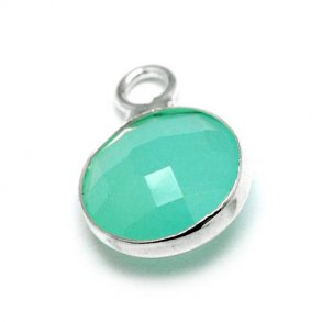 Versilberter Glas-Anhänger, klein, rund, dunkle Minze, 11x8,5 mm, 1 Stk.