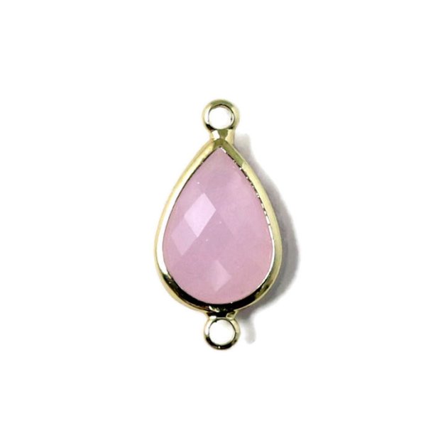 Vergoldeter Glas-Anh&auml;nger, Tropfen, tr&uuml;b, hellrosa, 21x10,5 mm, 1 Stk.