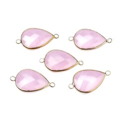 Vergoldeter Glas-Anh&auml;nger, Tropfen, tr&uuml;b, hellrosa, 21x10,5 mm, 1 Stk.