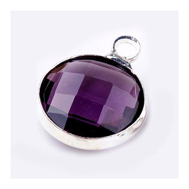 Glasanh&auml;nger, versilbert, rund, dunkelviolett, klein, 11x8,5 mm, 1 St&uuml;ck