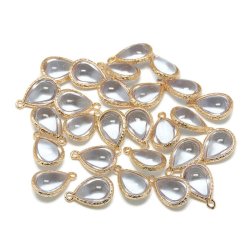 Vergoldeter Glas-Anh&auml;nger, Glatt, Tropfen, transparant, 18x11 mm, 1 Stk. 