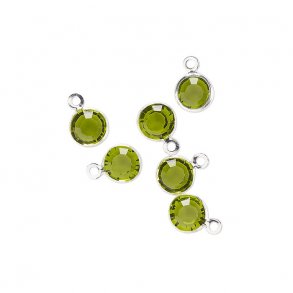 Glas anhänger mit Öse, versilbertes Messing, Peridot-grün, 9x6 mm, 6 Stk