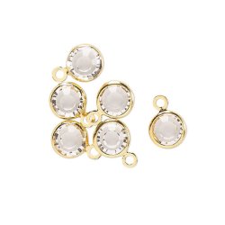 Kristalle mit sen, glas, vergoldet, Messing, rund, transparent, 9x6 mm, 6 Stk