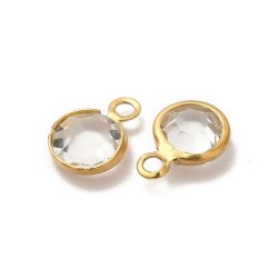 Kristalle mit sen, glas, vergoldet, Messing, rund, transparent, 9x6 mm, 6 Stk