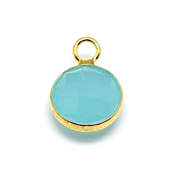 Glass charm, gilded, small, round, cloudy light blue, 11x8.5x3mm, 1pc.