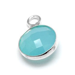 Versilberter Glas-Anh&auml;nger, klein, rund, tr&uuml;b, hellblau, 11x8,5 mm, 1 Stk.