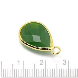 Vergoldeter Glas-Anh&auml;nger, Tropfen, tr&uuml;b, moosgr&uuml;n, 18x11 mm, 1 Stk.