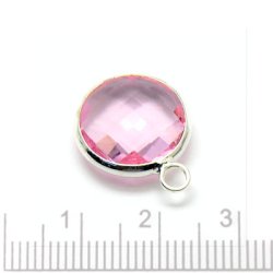 Versilberter Glas-Anh&auml;nger, rund, hellrosa, 16x13 mm, 1 Stk.