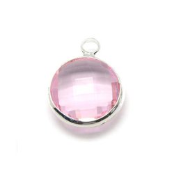 Versilberter Glas-Anh&auml;nger, rund, hellrosa, 16x13 mm, 1 Stk.