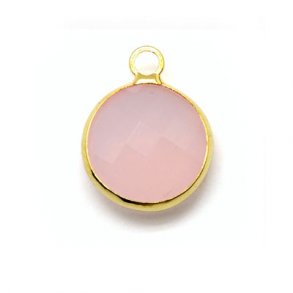 Glass charm, gilded, small, round, cloudy light pink, 11x8.5x3mm, 1pc.