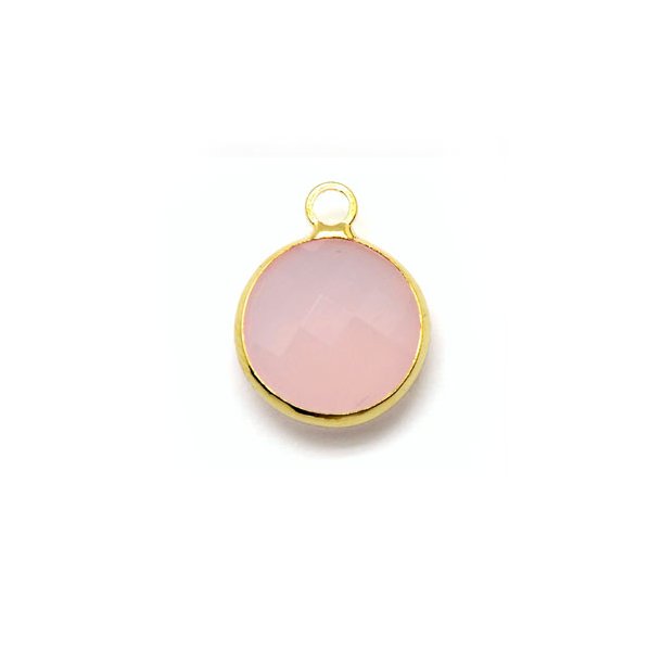 Glass charm, gilded, small, round, cloudy light pink, 11x8.5x3mm, 1pc.
