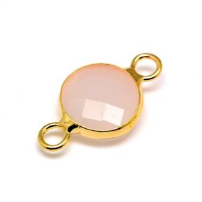 Vergoldeter Glas-Anhänger, rund, trüb, hellrosa, 16x11 mm, 1 Stk.