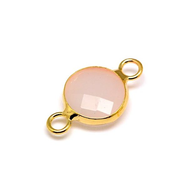 Glass charm, gilded, round, cloudy light pink, 16x11mm, 1pc.