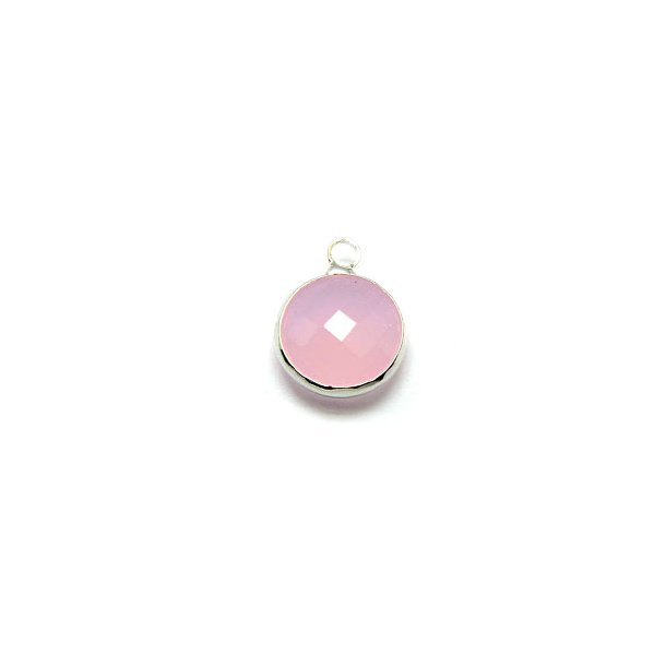 Glass charm, silver-plated, small, round, cloudy light pink, 11x8.5x3mm, 1pc.