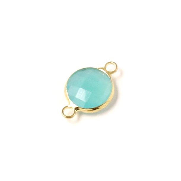Glass charm, gilded, round, cloudy light blue, 16x11mm, 1pc.