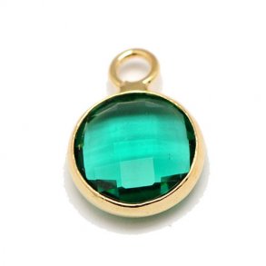 Glas-Anh�nger, vergoldet, klein, rund, blau-gr�n, 11x8,5 mm, 1 Stk