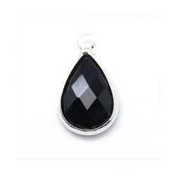 Versilberter Glas-Anh&auml;nger, Tropfen, opak, schwarz, 18x11x5 mm, 2 Stk.