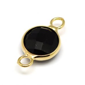 Vergoldeter Glas-Anhänger, rund, schwarz, 16x11 mm, 1 Stk.