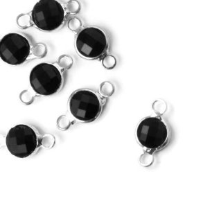 Kleiner versilberter Glas-Anhänger, rund, schwarz, 12x7 mm, 1 Stk.