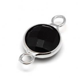 Versilberter Glas-Anhänger, rund, schwarz, zwei Ösen 16x11 mm, 1 Stk.