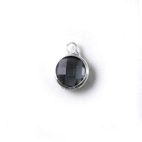 Glass charm, silver-plated, small, round, gray, 11x8.5mm, 1pc.