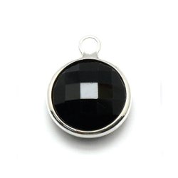 Versilberter Glas-Anh&auml;nger, rund, opak, schwarz, 16x13 mm, 1 Stk.