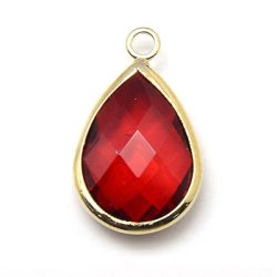 Vergoldeter Glas-Anh&auml;nger, Tropfen, rot, 18x11 mm, 1 Stk.