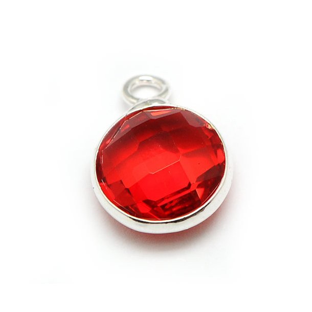 Glass charm, silver-plated, small, round, red, 11x8.5x3mm, 1pc.