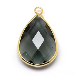 Vergoldeter Glas-Anhänger, Tropfen, grau, 18x11x5 mm, 1 Stk.