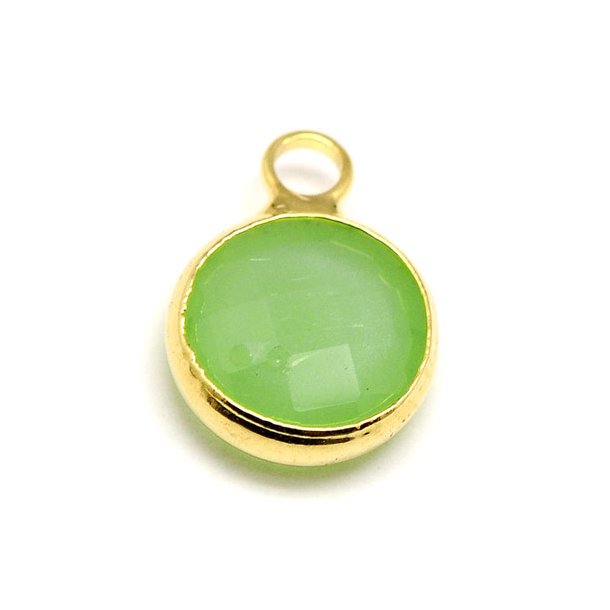Glass charm, gilded, small, round, cloudy green, 11x8.5x3mm, 1pc.