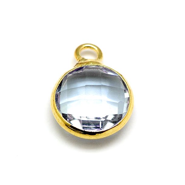Glass charm, gilded, small, round, light blue/lilac, 11x8.5x3mm, 1pc.