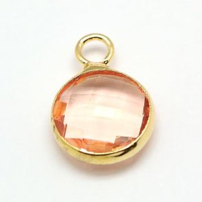 Vergoldeter Glas-Anhänger, klein, rund, rosa pfirsich-farben, 11x8,5 mm, 1 Stk.