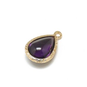 Glass charm, gilded smooth teardrop, dark purple, 18x11mm, 1pc.