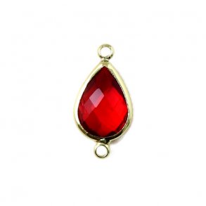 Vergoldeter Glas-Anhänger mit 2 Ösen, Tropfen, Rot, 21x10,5 mm, 1 Stk