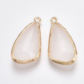 Glass charm, gilded teardrop, opaque white , 28x14 mm, 1pc.
