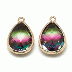 Glasanh&auml;nger, vergoldeter Tropfen, indigo, 23x15 mm, 1 St&uuml;ck.