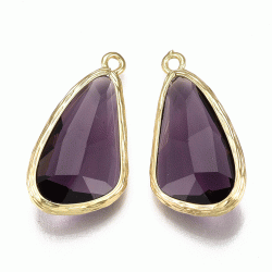  Glasanh&auml;nger, vergoldeter Tropfen, dunkelviolett, 28x14 mm, 1 St&uuml;ck.