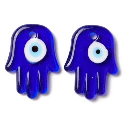 Glasanh&auml;nger, Schutz vor b&ouml;sen Augen, Amulett, Hamsa Hand, blau, 50x36x6 mm, 1 Stk