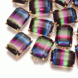 Glasanh&auml;nger, indigo, Messing, facettiert, rechteckig, 21x13 mm ,1 Stk