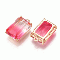 Glasanh&auml;nger, Klar/Rosa, Messing, facettiert, rechteckig, 21x13 mm, 1 Stk