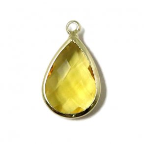 Glass charm, Gold plated, teardrop, dark champagne, 18x11mm, 1pc
