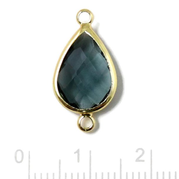 Vergoldeter Glas-Anh&auml;nger mit 2 &Ouml;sen, Tropfen, grau, 21x10,5x5 mm, 1 Stk