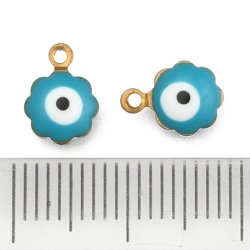 Glasperlen-Anh&auml;nger, blau mit vergoldetem Rand, mit Augensymbol, 9x7x5 mm, 4 St&uuml;ck